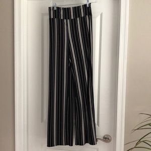 Black/white striped elastic waste band pants